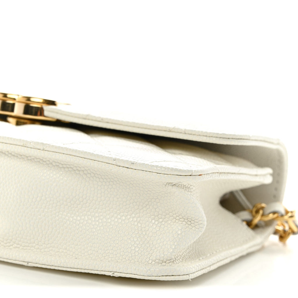 Caviar Quilted Phone Holder With Chain White