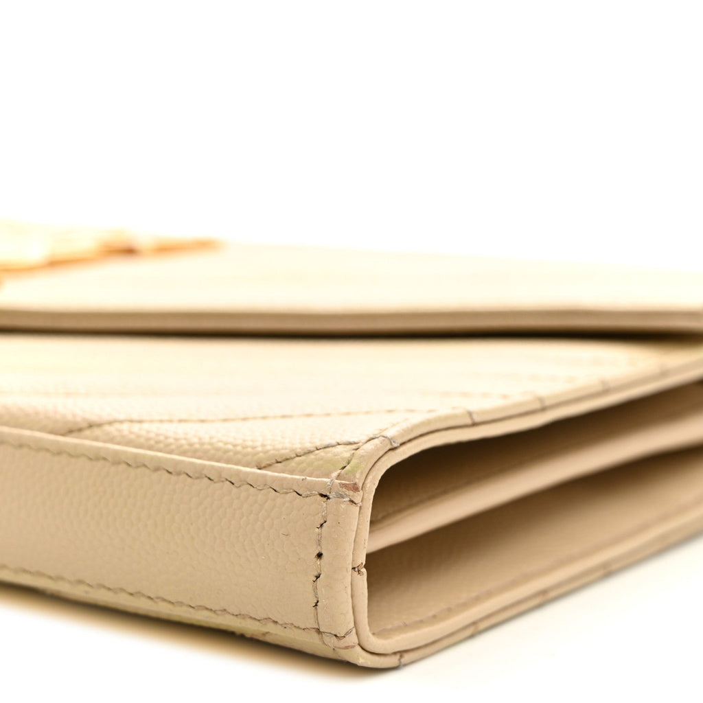 Grain De Poudre Matelasse Chevron Monogram Chain Wallet Dark Beige
