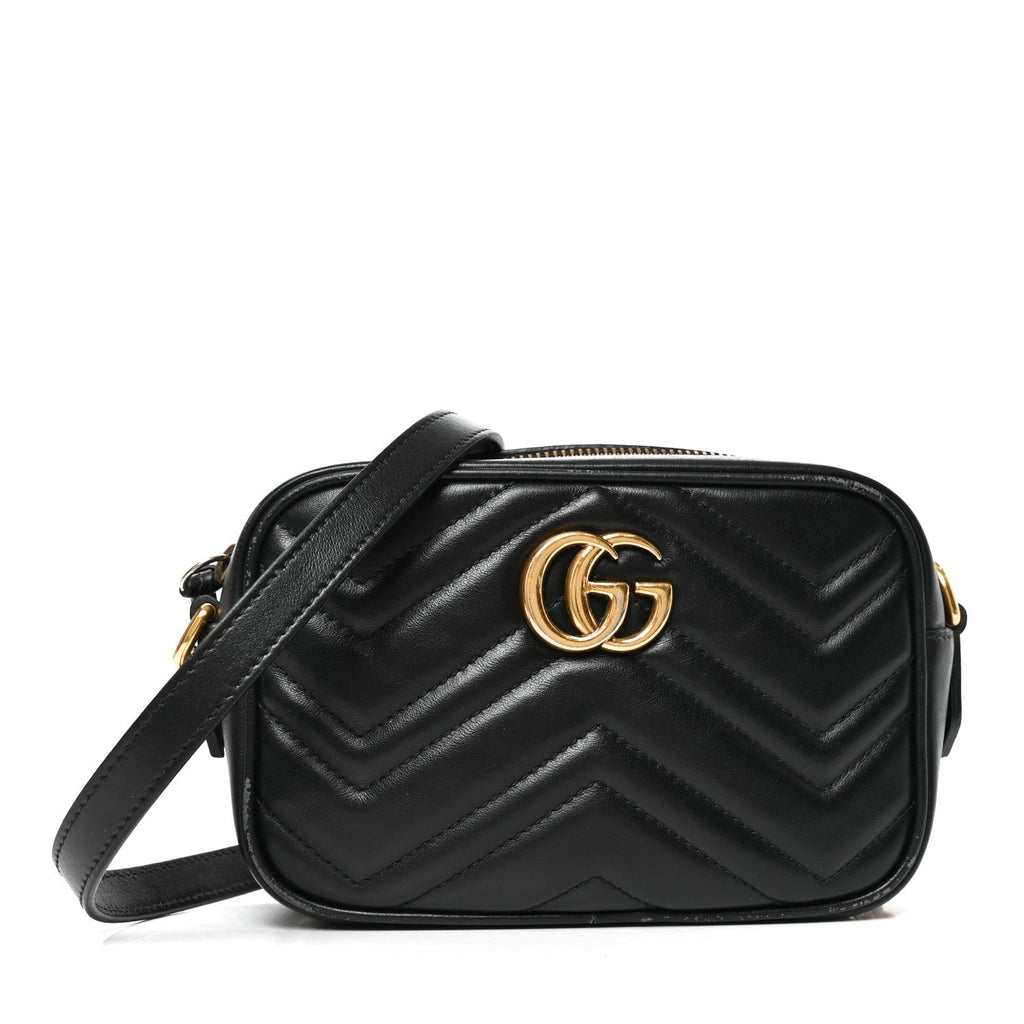Calfskin Matelasse Mini GG Marmont Chain Shoulder Bag Black