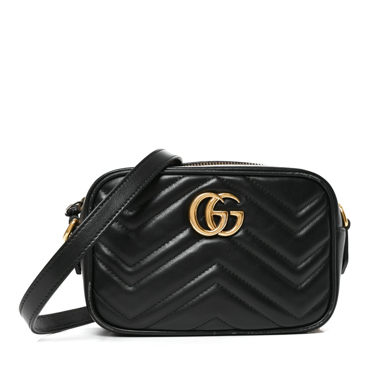Calfskin Matelasse Mini GG Marmont Chain Shoulder Bag Black