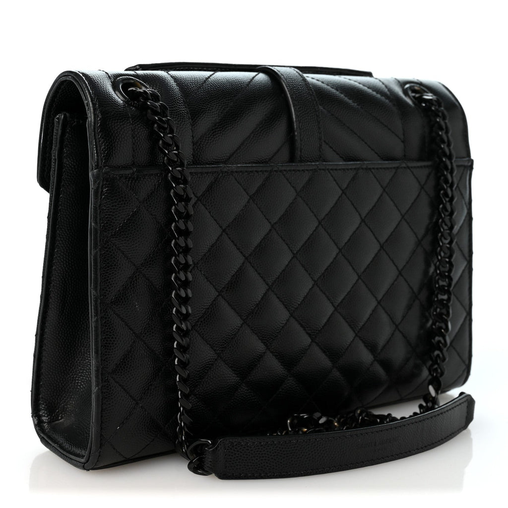 Grain De Poudre Textured Mixed Matelasse Triquilt Medium Monogram Monochrome Satchel Black