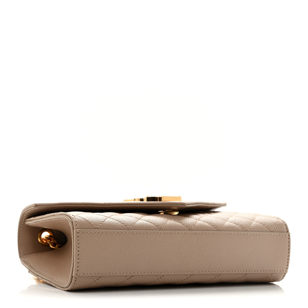 Grain De Poudre Textured Mixed Matelasse Triquilt Small Monogram Satchel Dark Beige