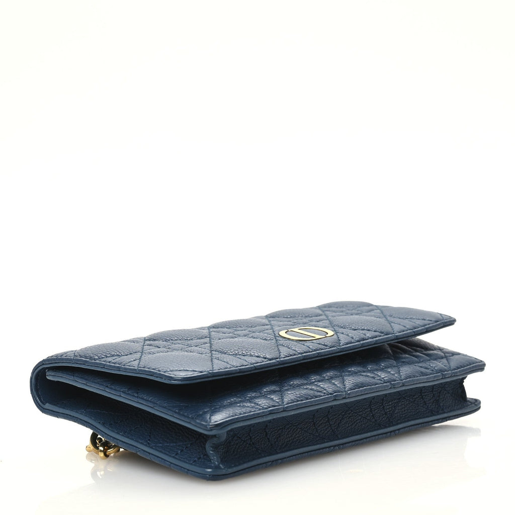 Supple Calfskin Cannage Caro Belt Pouch with Chain Steel Blue