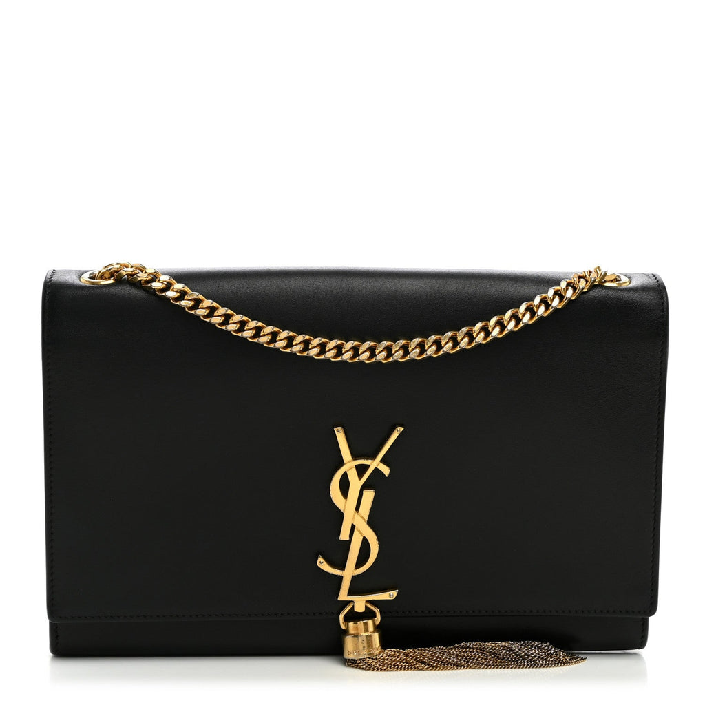 Smooth Calfskin Medium Classic Monogram Kate Tassel Satchel Black