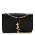 Smooth Calfskin Medium Classic Monogram Kate Tassel Satchel Black