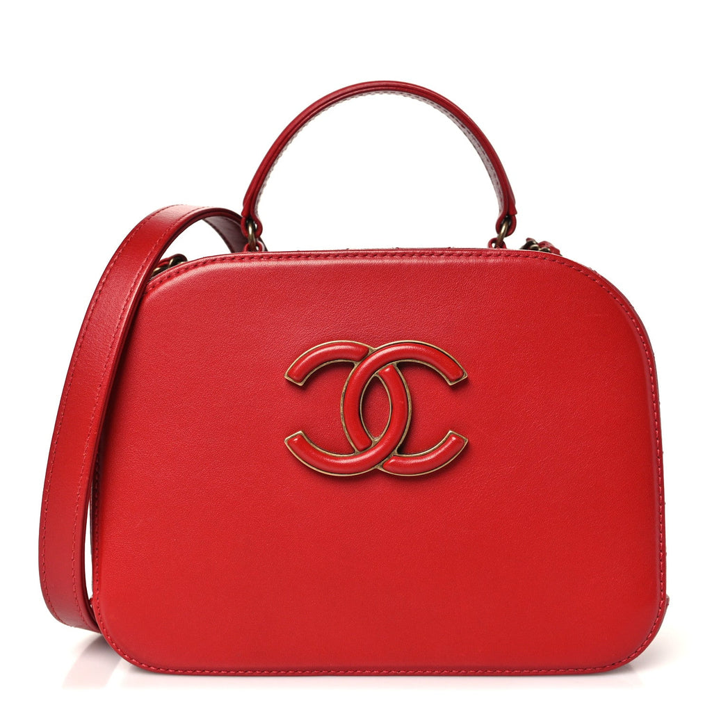 Shiny Calfskin Goatskin Quilted Small Coco Curve Vanity Red