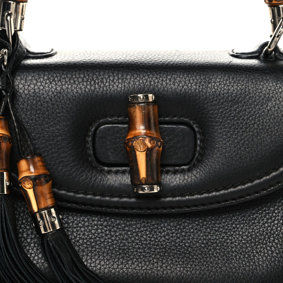 Calfskin Medium New Bamboo Top Handle Bag Black