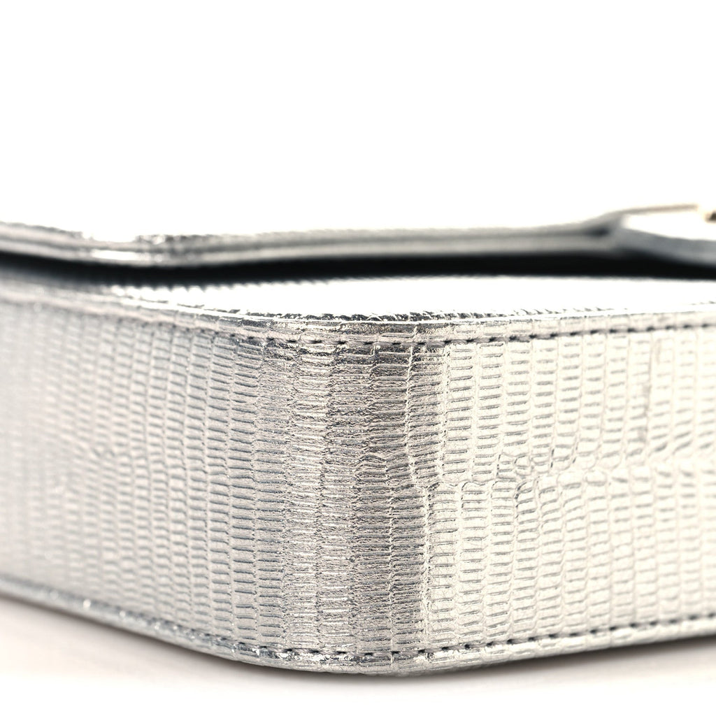 Metallic Calfskin Lizard Embossed Small East West Flap Silver