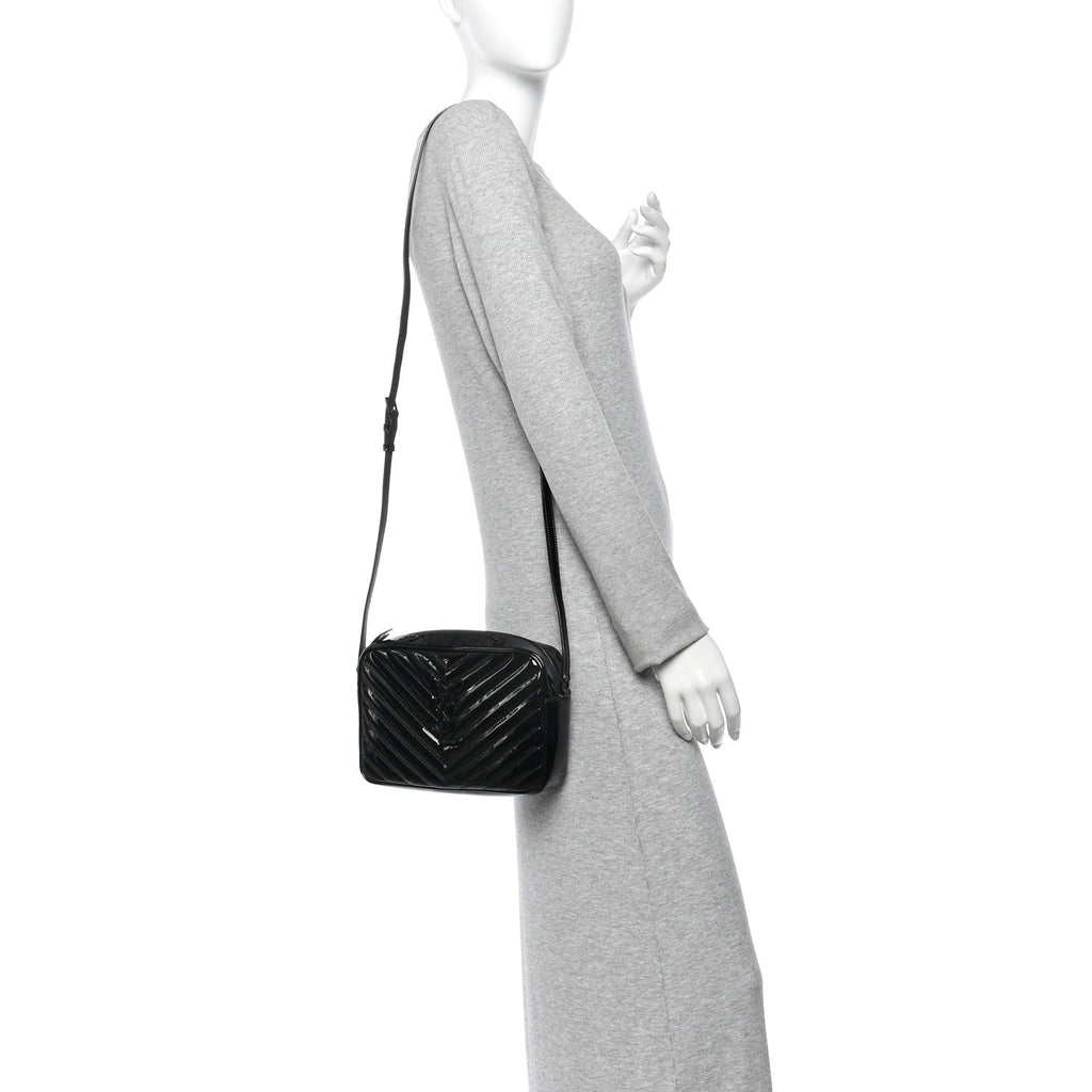 Patent Calfskin Matelasse Monogram Lou Camera Bag Black