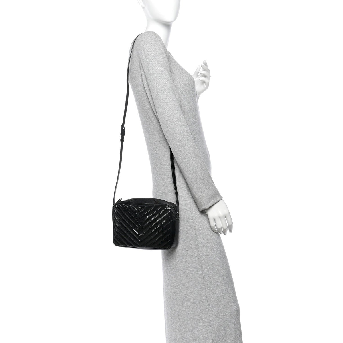 Patent Calfskin Matelasse Monogram Lou Camera Bag Black
