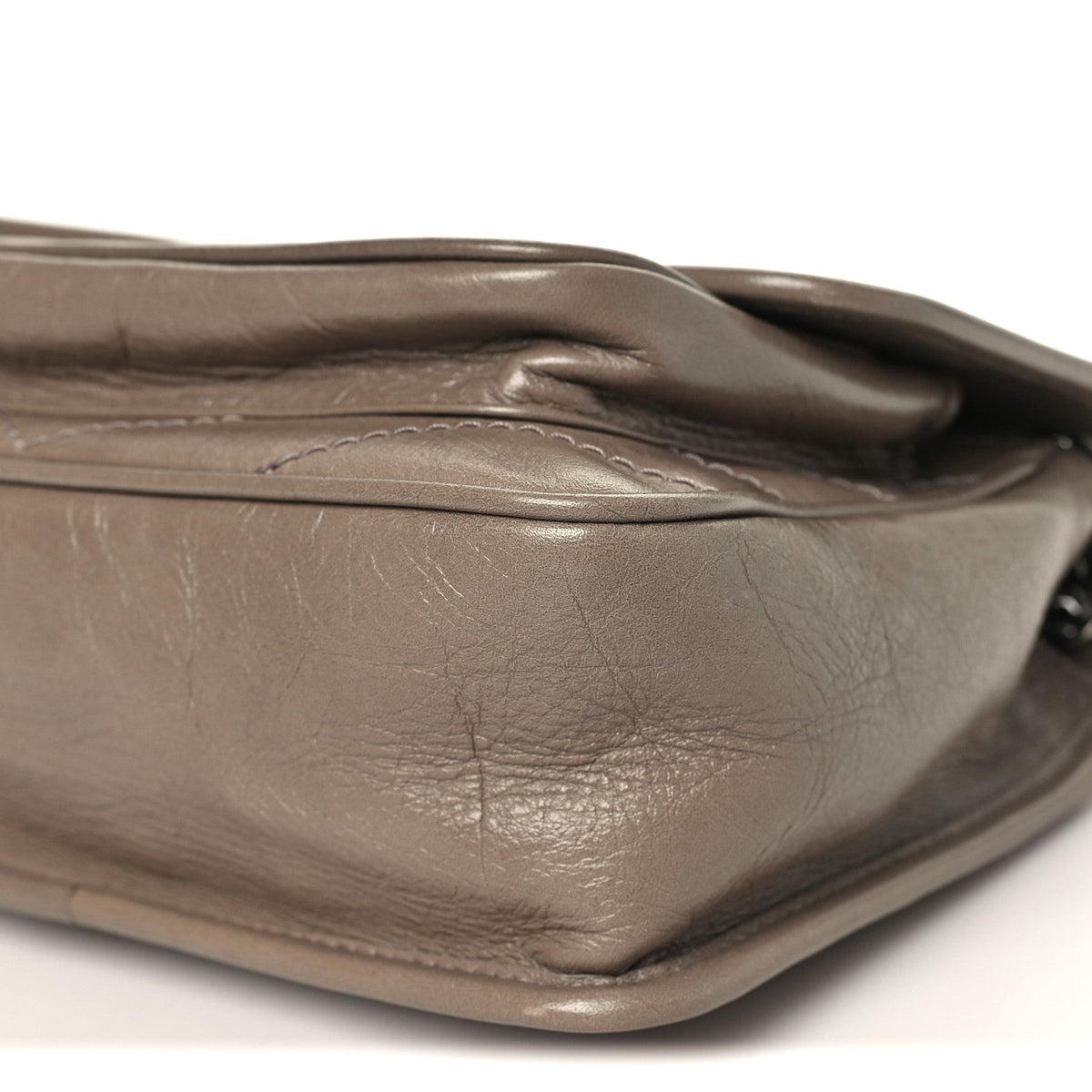 Crinkled Calfskin Matelasse Monogram Baby Niki Chain Satchel Greyish Brown