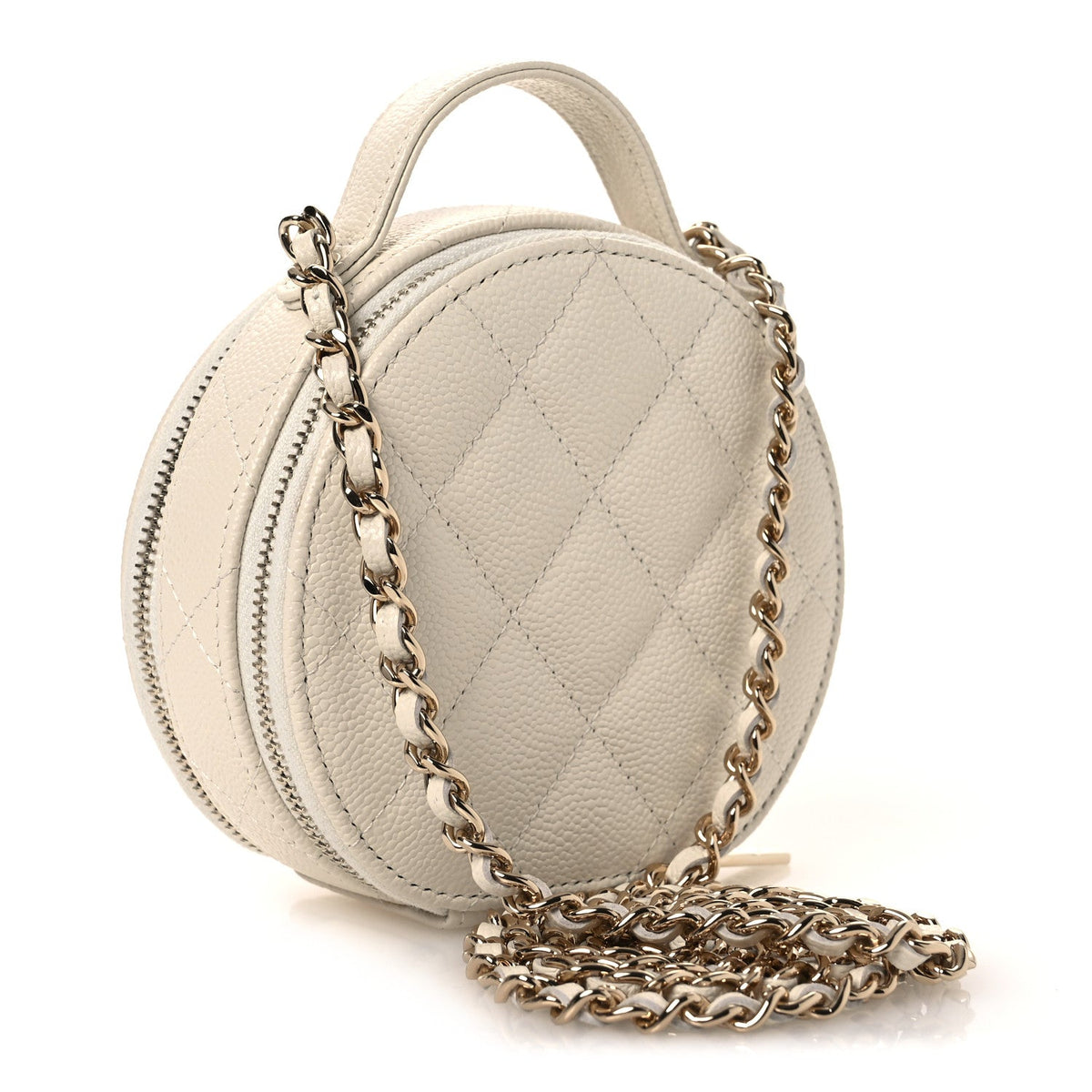 Caviar Quilted Round Handle With Care Vanity With Chain White