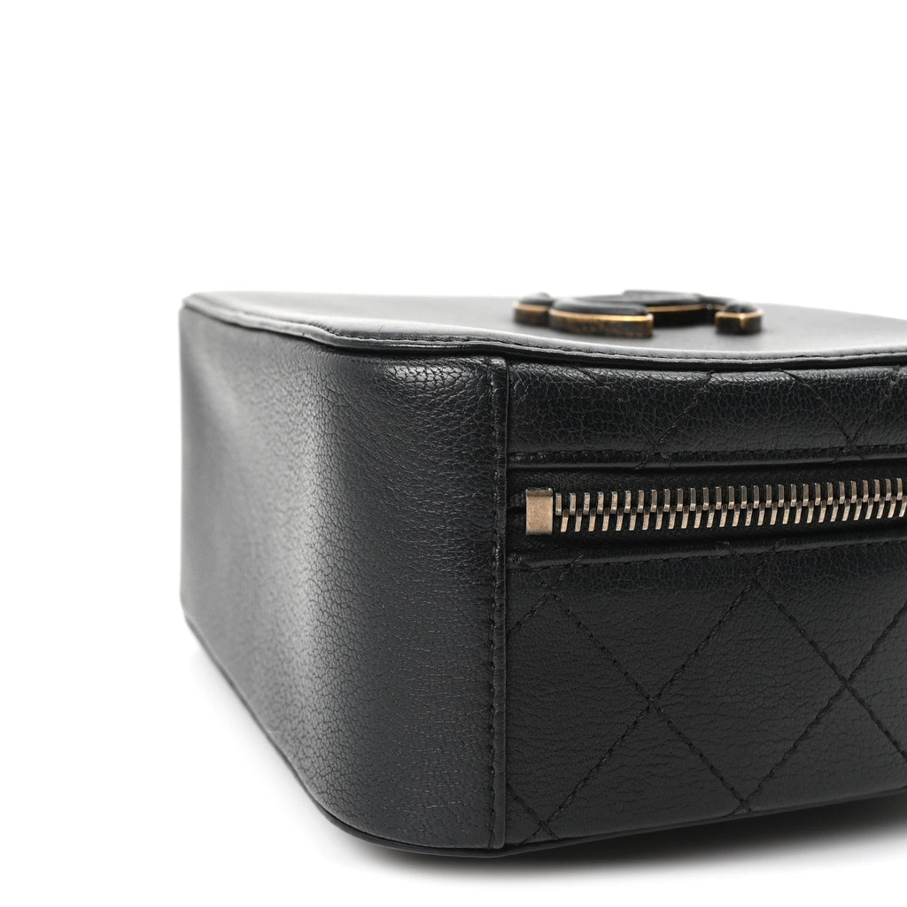 Shiny Calfskin Goatskin Small Coco Curve Vanity Bag Black