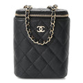 Caviar Quilted Small Vertical Coco Beauty Vanity Case With Chain Black