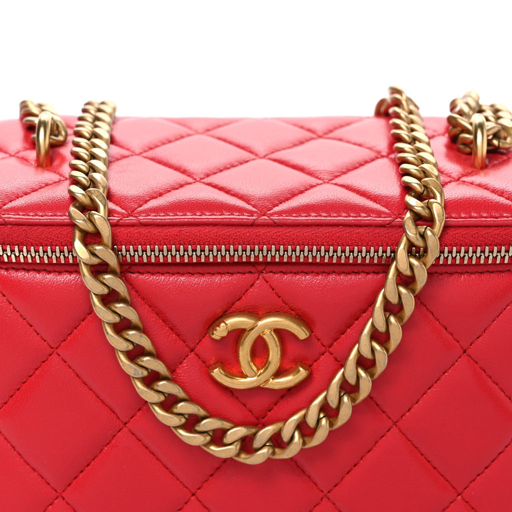 Caviar Quilted Sweetheart Vanity Case Dark Red