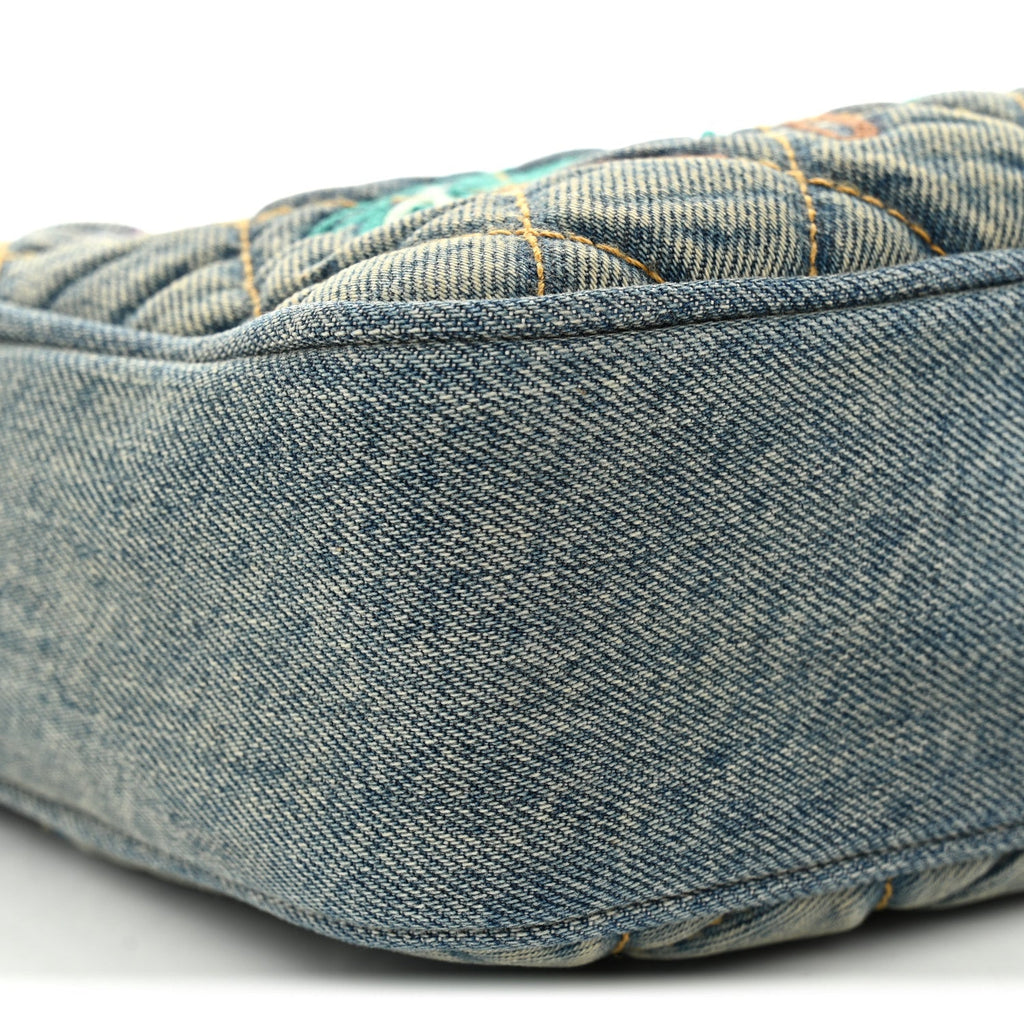 Denim Matelasse Quilted Summer Embroidered Classic Monogram Camera Bag Blue