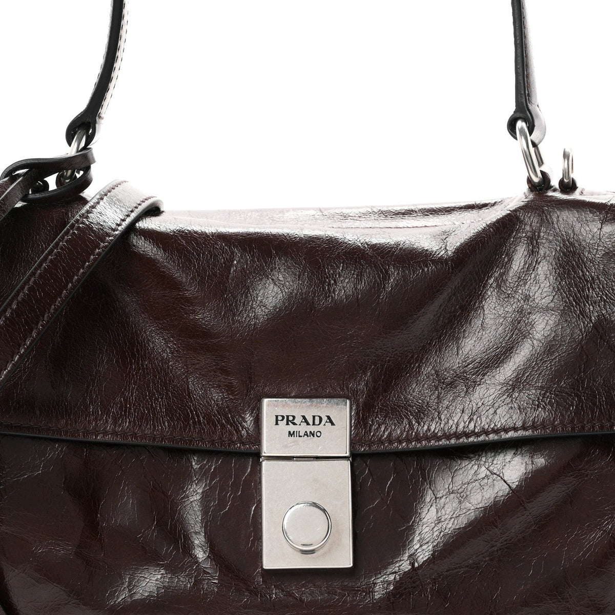 Glossy Calfskin Medium Sound Shoulder Bag Dark Brown