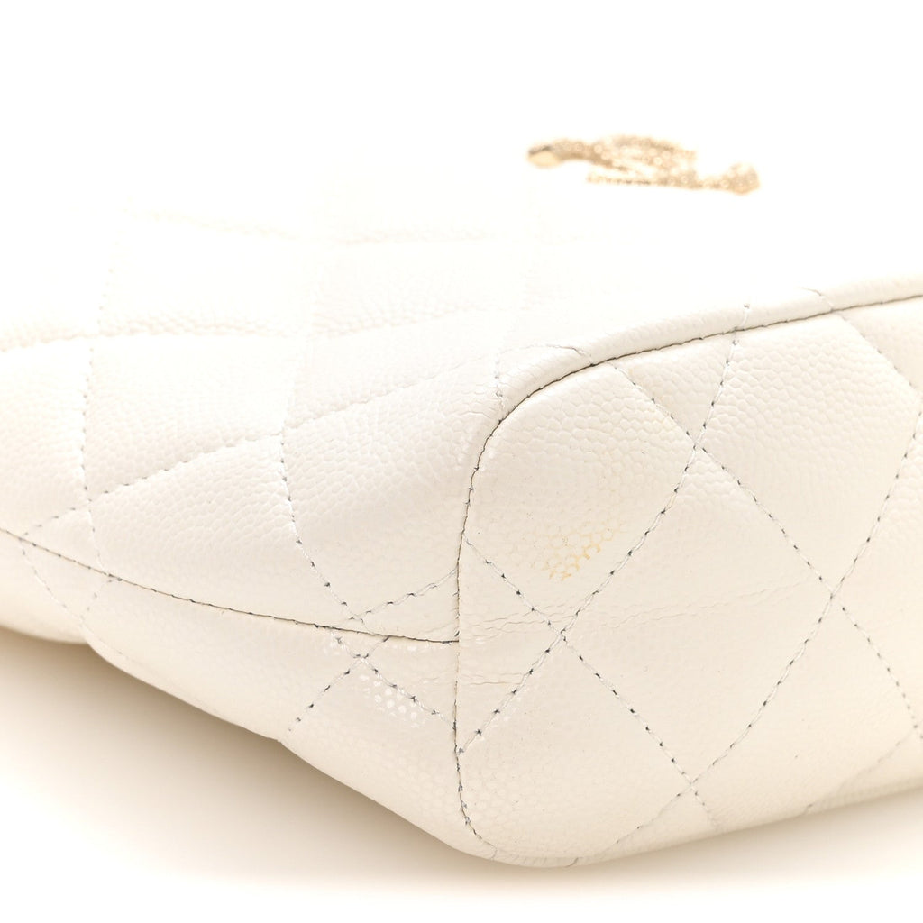 Caviar Quilted Hobo Clutch With Chain White