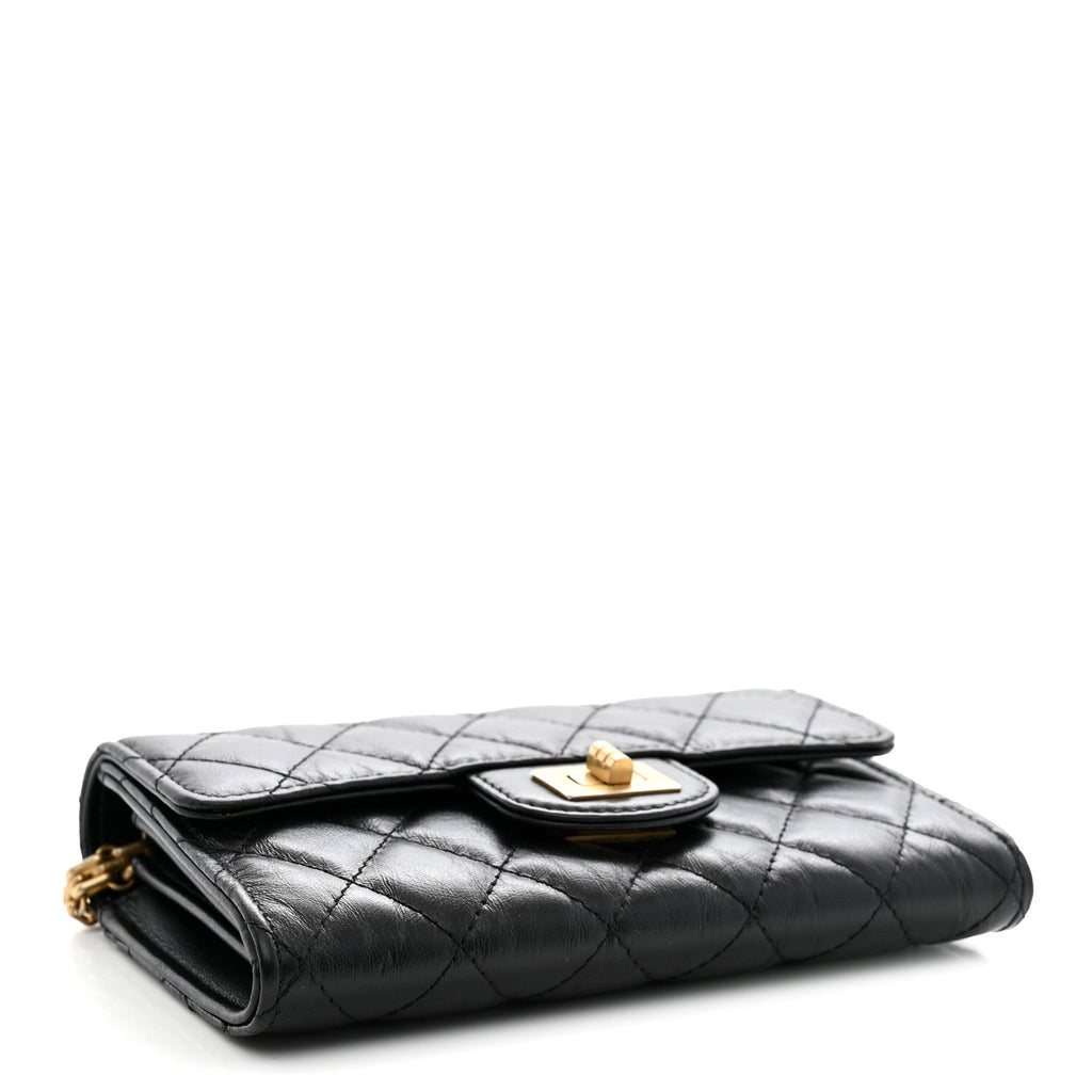 Aged Calfskin Quilted 2.55 Reissue Clutch With Chain Black