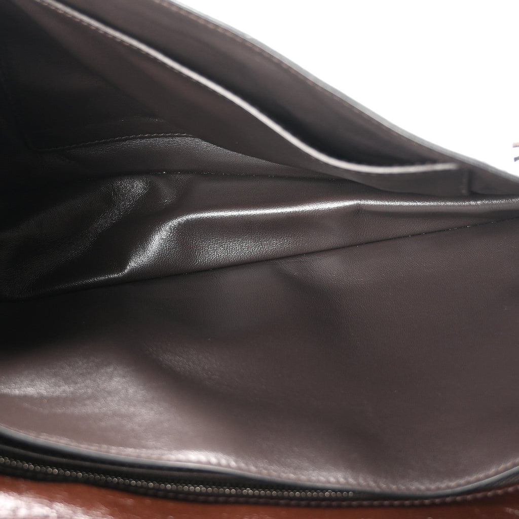 Glossy Calfskin Medium Sound Shoulder Bag Dark Brown