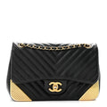 Calfskin Chevron Quilted Mini Rock The Corner Flap Black