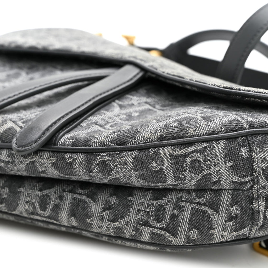 Denim Oblique Jacquard Saddle Bag With Strap Grey