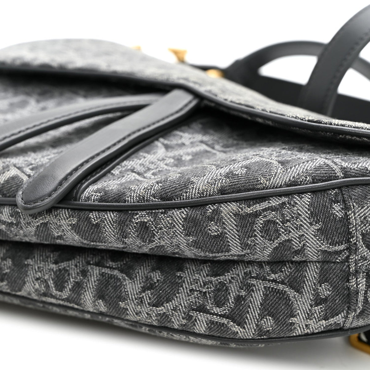 Denim Oblique Jacquard Saddle Bag With Strap Grey