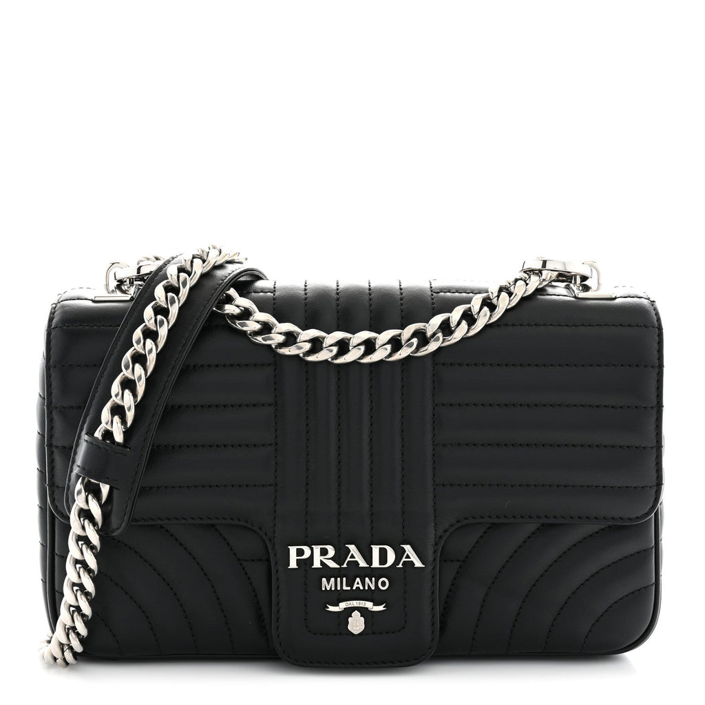 Soft Calfskin Impunture Diagramme Medium Chain Flap Shoulder Bag Black