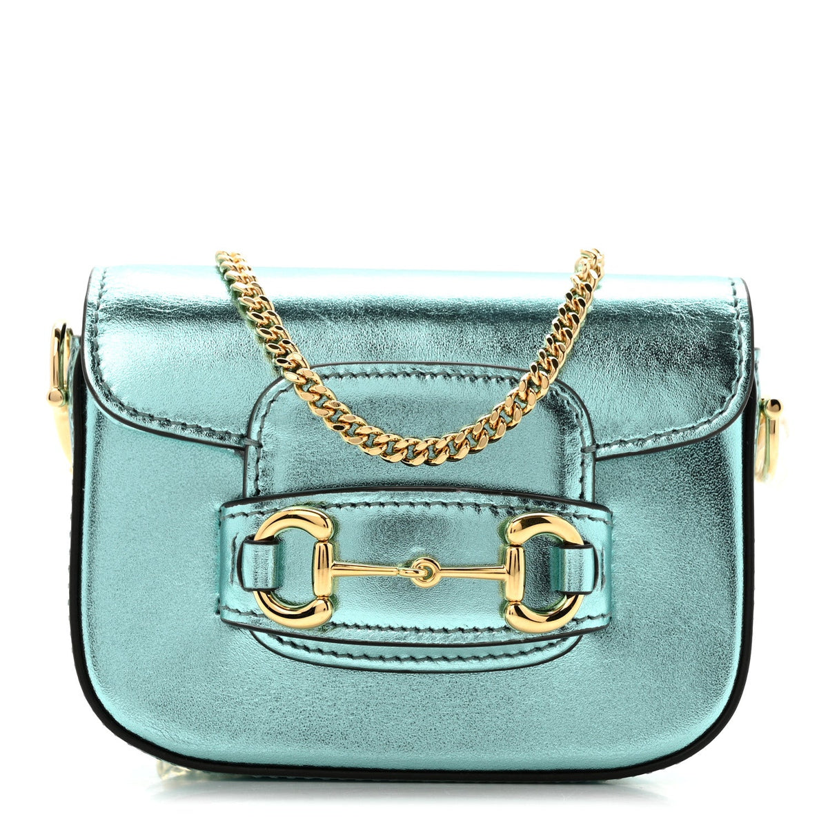 Metallic Calfskin Super Mini Horsebit 1955 Shoulder Bag Light Blue