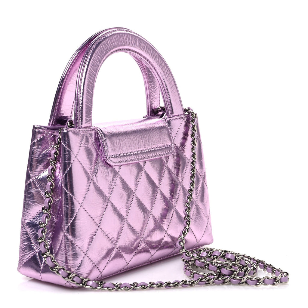 Metallic Aged Calfskin Quilted Nano Kelly Shopper Pink