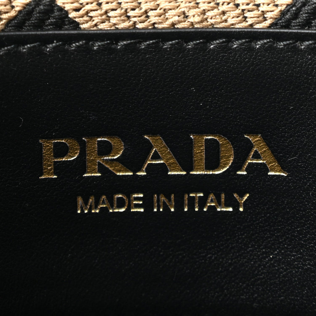 Jacquard Saffiano Triangolo Symbole Embroidered Small Tote Black Corda