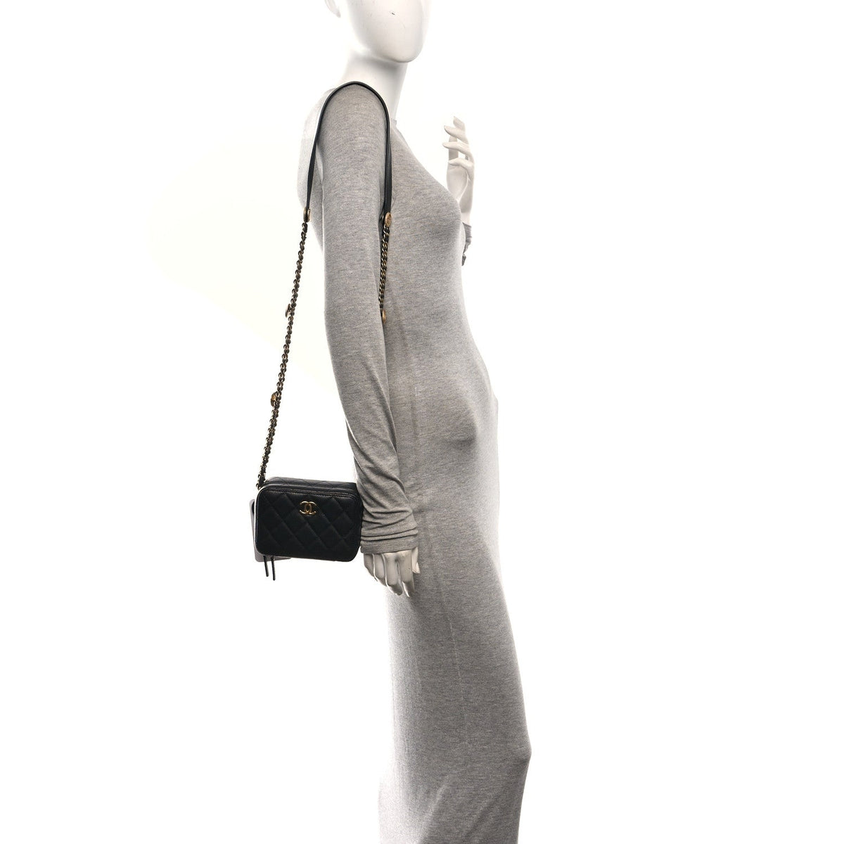 Caviar Quilted Twist Your Buttons Clutch With Chain Black