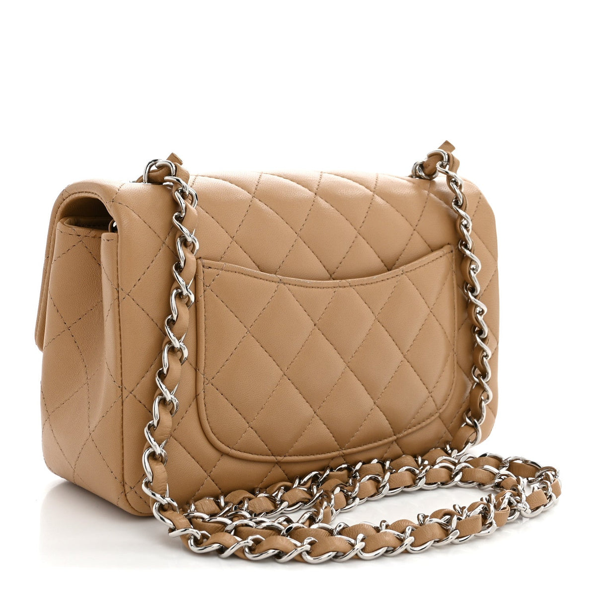 Lambskin Quilted Mini Rectangular Flap Dark Beige