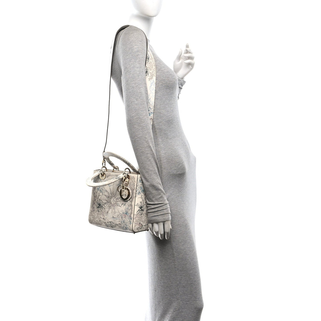Calfskin Reve d'Infini Print Medium Lady Dior White Multicolor