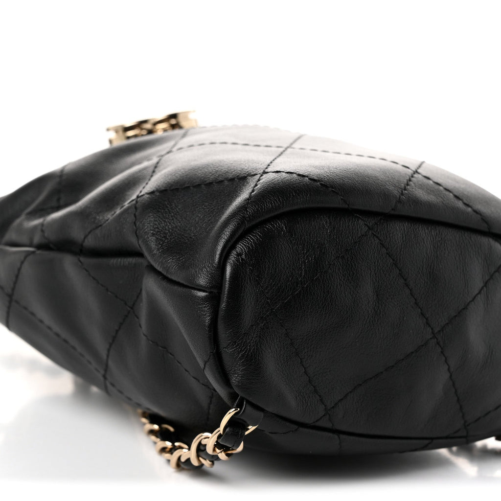 Calfskin Quilted Drawstring Backpack Black
