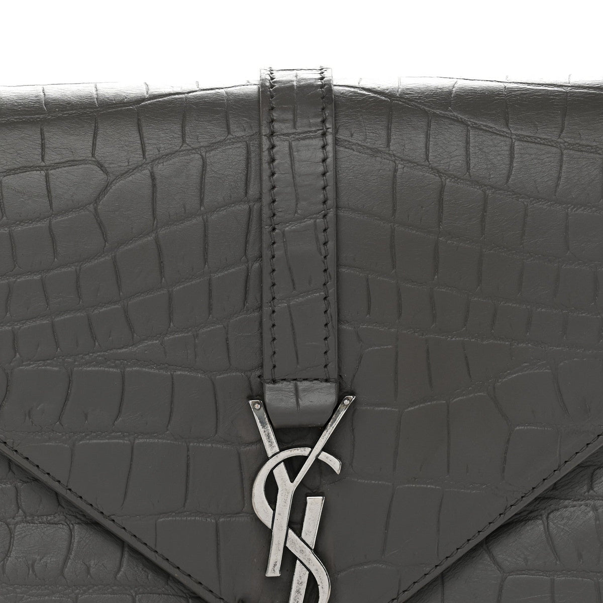 Calfskin Crocodile Embossed Medium College Monogram Satchel Gray