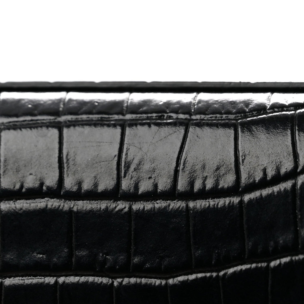 Calfskin Crocodile Embossed Small Classic Monogram Kate Tassel Satchel Black