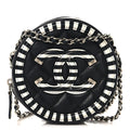 Caviar Quilted Filigree Round Clutch With Chain Black White