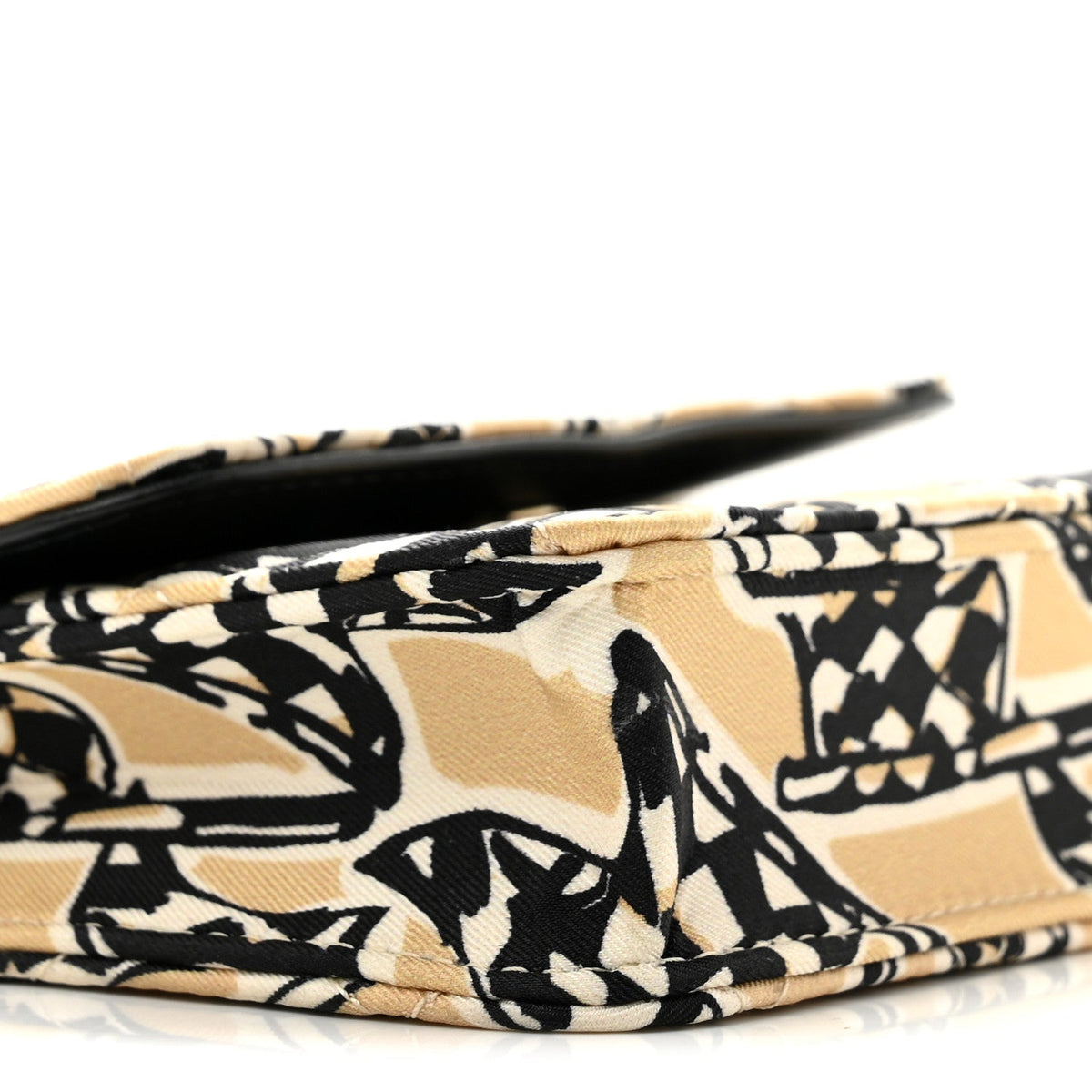 Canvas Check Flag Printed CC Clutch With Chain Beige Multicolor