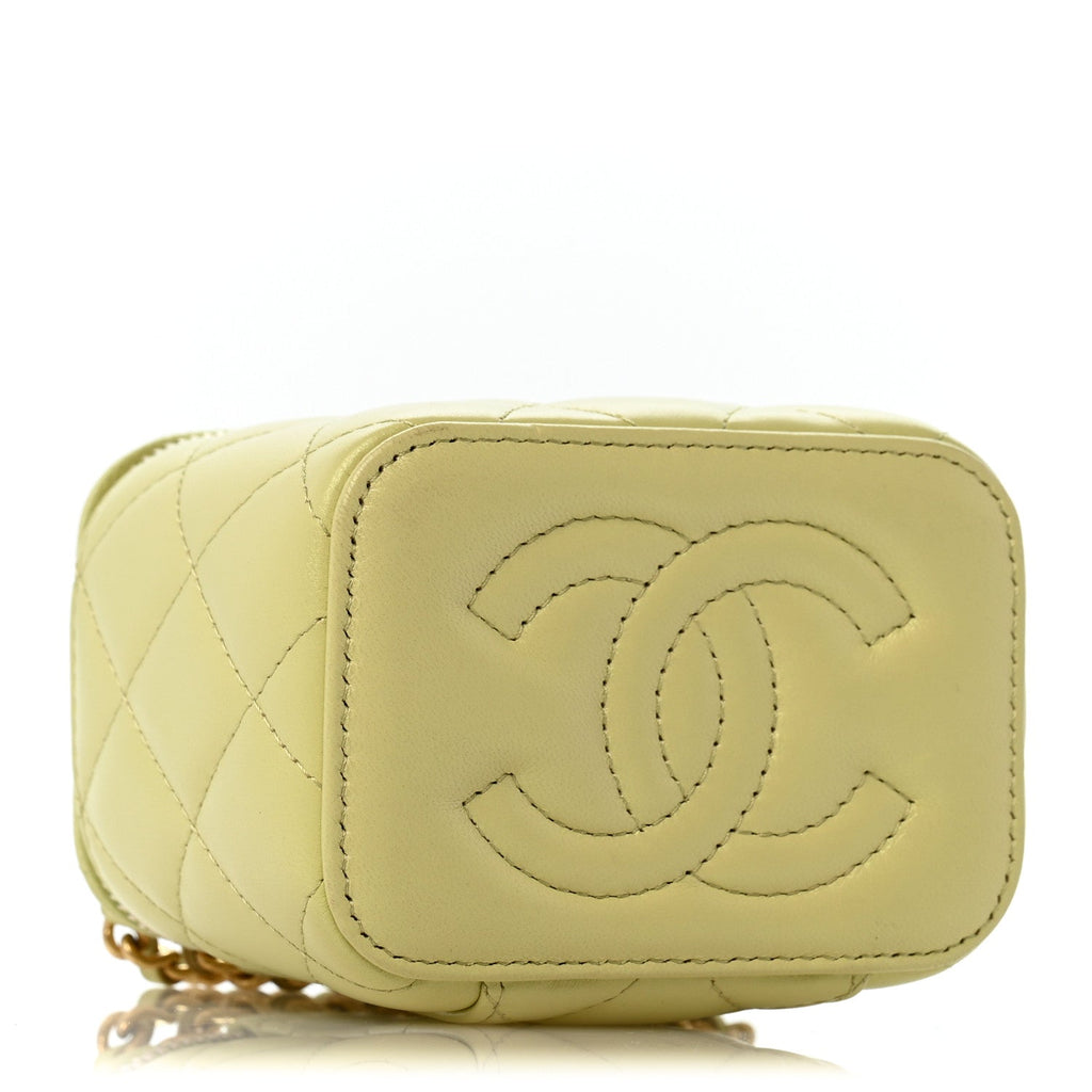 Lambskin Quilted CC Mini Vanity Case With Chain Light Green