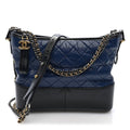 Aged Calfskin Quilted Medium Gabrielle Hobo Navy Black