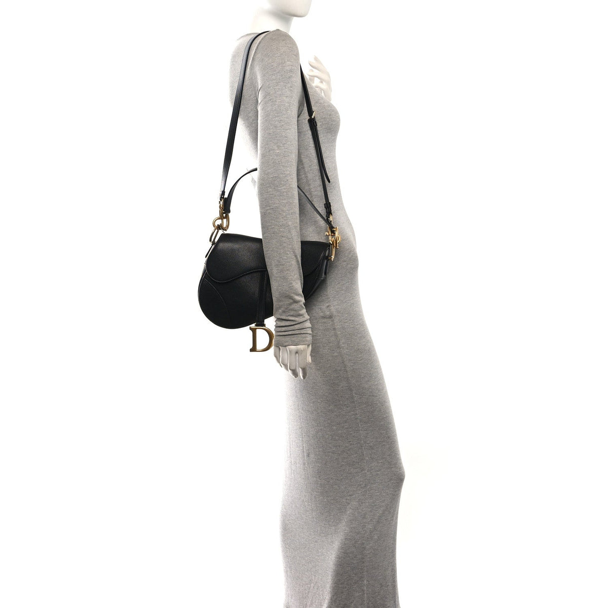 Shiny Goatskin Saddle Bag With Strap Black