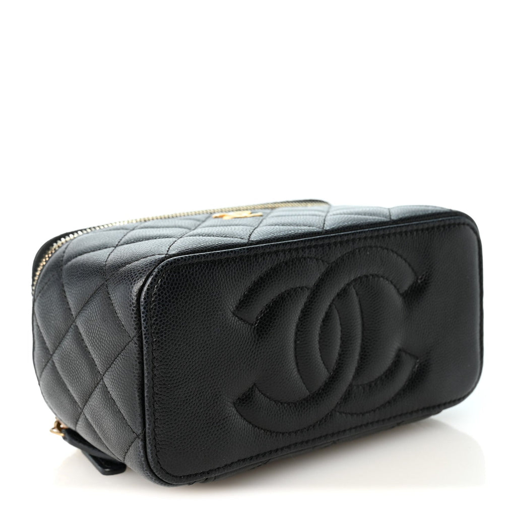 Caviar Quilted Chanel Way Top Handle Vanity Case With Chain Black