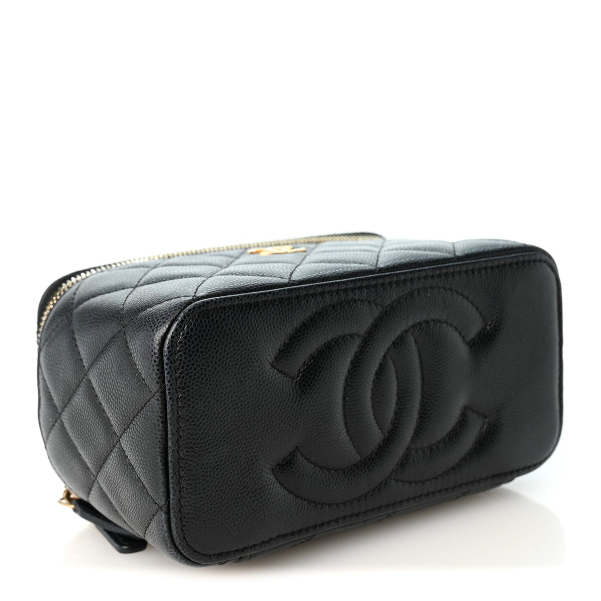 Caviar Quilted Chanel Way Top Handle Vanity Case With Chain Black