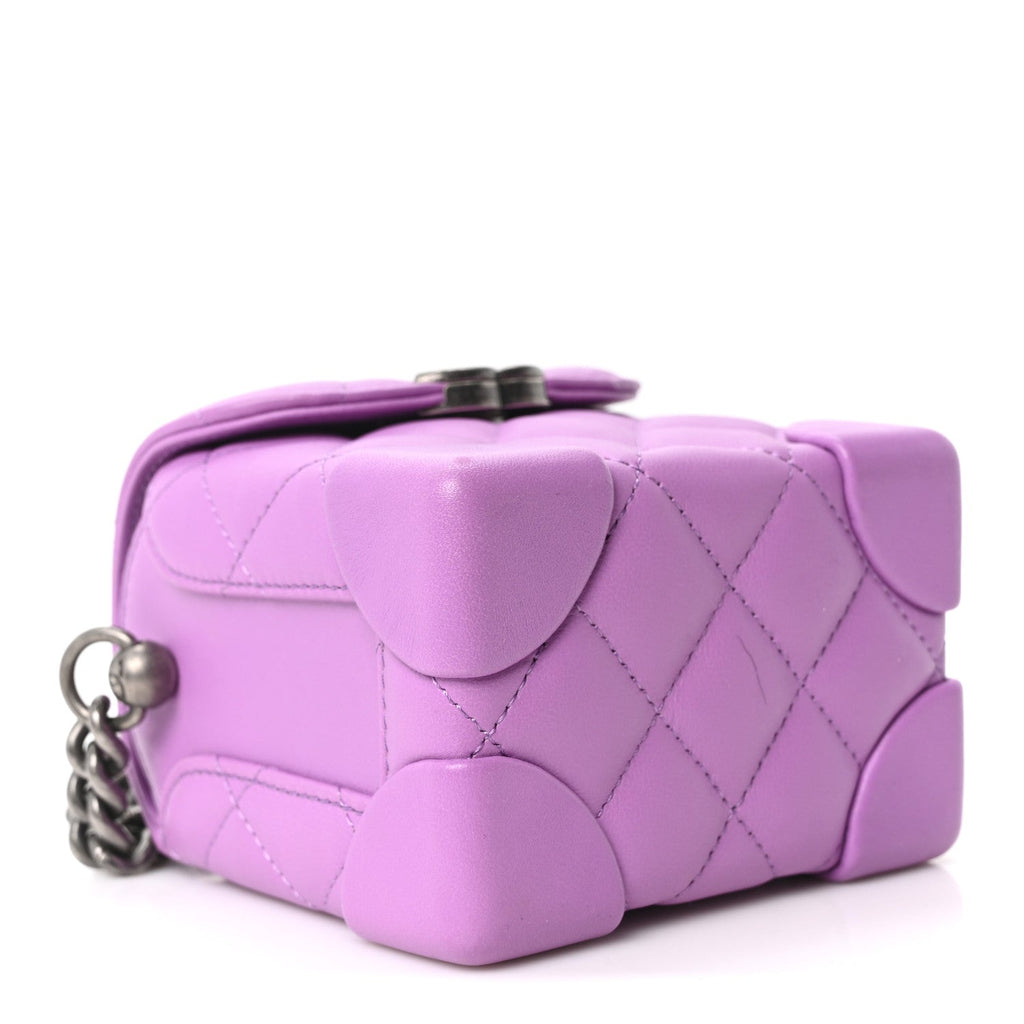 Lambskin Quilted Mini Box Bag Purple