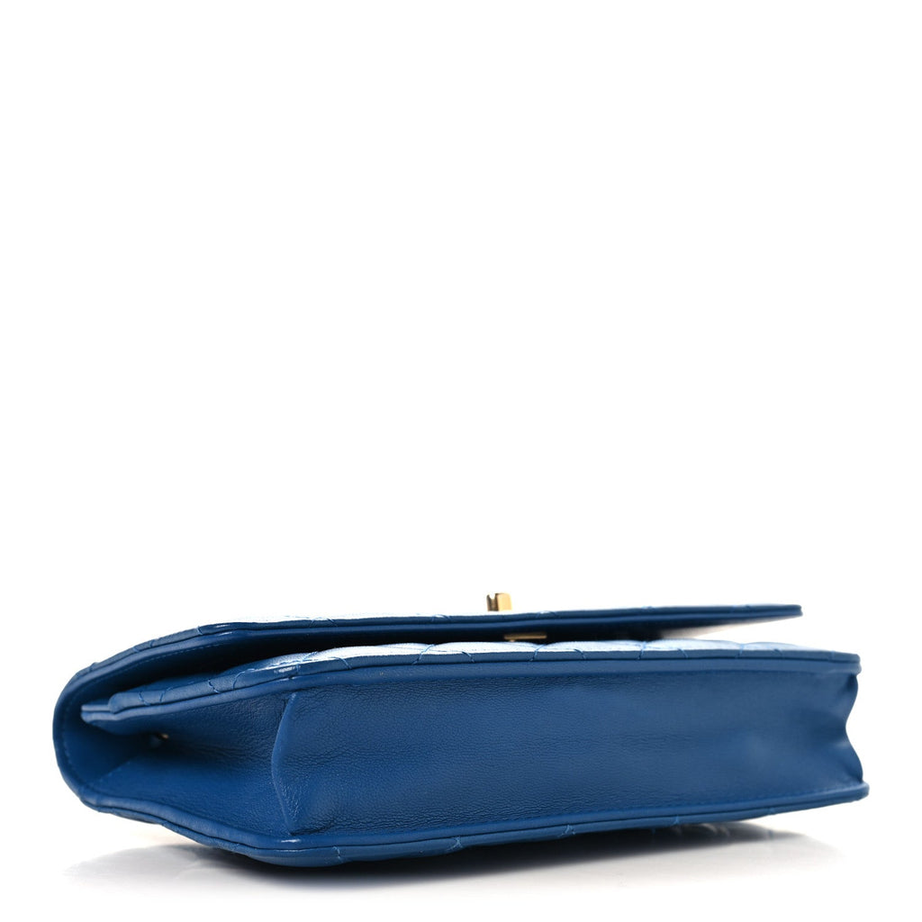 Lambskin Quilted CC Pearl Crush Wallet on Chain WOC Blue