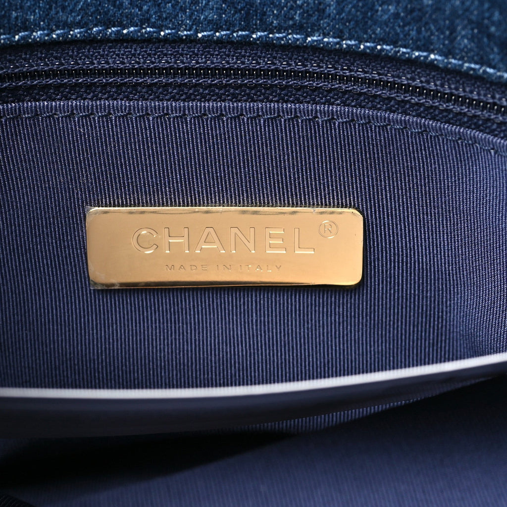 Denim Quilted Large Chanel 19 Flap Blue