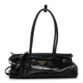 Glossy Calfskin Triangle Medium Bonnie Shoulder Bag Black