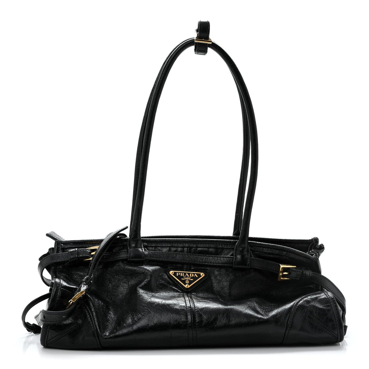 Glossy Calfskin Triangle Medium Bonnie Shoulder Bag Black