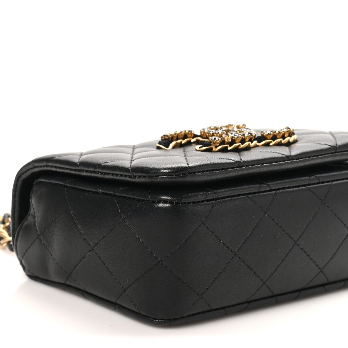 Lambskin Quilted Crystal CC Mini Flap Black